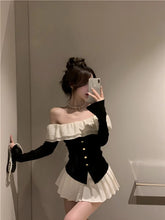 Bxoxo Women Clothing Sweet Slim Fit Flare Sleeves Top Off Shoulder Lotus Leaf Edge Black Knit T-shirt Crop Ropa De Mujer Graphic