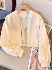 Bxoxo Baseball Y2K Satin Jackets Women Slim Long Sleeve Streetwear Vintage Short Coats Vintage Korean Pockets O Neck Fall Winter Tops