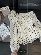 Bxoxo Vintage Polka Dot Print Shirts Women Early Spring New Long Sleeve Blouses Sweet 3D Flower Skew Collar Off Shoulder Blusas Mujer