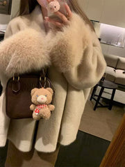 Bxoxo Faux Mink Fur Coat for Women Winter Thick Loose Hairy Casual Jacket Y2K Fashion Streetwear Long Sleeve Warm Fur Outerwear