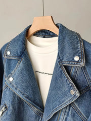 BXOXO Spring Autumn Women Denim Jacket Casual Lady Moto Biker Coat Vintage Lapel Zipper Jacket