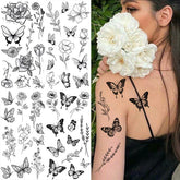BXOXO Black Large Flower False Tattoo Sticker For Women Rose Peony Temporary DIY Water Transfer Tattoos Girls Hand back Body Art