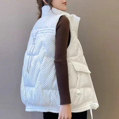 BXOXO Short Sleeveless Puffer Vest Autumn Winter Coat Hooded Vest Down Cotton Waistcoat Thick Warm Pockets Korean Luxury Brand Vests