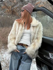 Bxoxo Elegant Faux Fox Fur Coats Women Y2K Winter Thick Warm Casual Plush Jackets Y2K Streetwear All Match Faux Fur Outerwear New