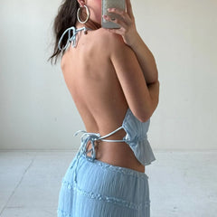 BXOXO Womens 2 Piece Maxi Skirt Set Halter Open Tie Back Tank Top Elegant Long Skirts Summer Beach Vacation Outfits