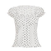 Bxoxo y2k Tops for Women Aesthetic Clothes Striped/Dot Shirts Bubble Short Sleeve Button Down T Shirts Vest 2000s Streetwear