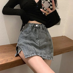 Bxoxo Summer New Irregular Denim Shorts Skirt Female Y2K Street Fashion High Waist Plus Size Slim Bag Hip Skirt Pants Exposed A Shorts