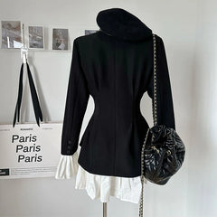 Bxoxo Korean Chic Patchwork Suit Mini Dress Women Autumn Fashion Bell Sleeve Stitching A Line Vestido Y2K Streetwear Party Night Dress