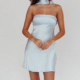BXOXO Women Strapless Tube Mini Bodycon Dress with Scarf Y2k Sexy Open Back Silk Satin Club Party Night Short Dresses Summer