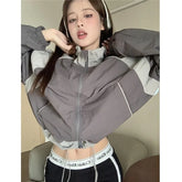 Vintage Cropped Windbreakers Jacket Women Korean Fashion Summer Preppy Style Jackets Harajuku Coats Japanese 2000s Tops