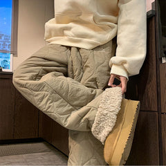 Bxoxo Winter Lamb Fur Wide Leg Pants Women Fashio Plush Thick Warm Loose Casual Pants Bf High Waist Streetwear Straight Trousers New