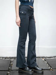 Bxoxo Vintage Solid Low Rise Flare Pants Autumn Casual Black Cotton Slim Pockets Jeans Women Y2k Streetwear Retro Denim Trousers Chic