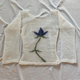 BXOXO Vintage Y2K Knitted Sweater Flower Aesthetics Graphic Print Pullover Tops Long Sleeve Slim 2000s Harajuku Sweater Top Streetwear