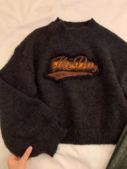 Bxoxo Y2K Vintage Knitted Crop Sweater Women Autumn Winter Thick Warm Female Pullovers Harajuku Loose Streetwear All Match Jumpers