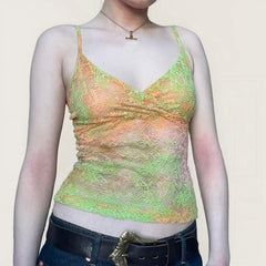 BXOXO y2k Lace Tie Dye Camis Chic Slim-fitting Cropped Top for Women Vintage 90s Mini Vest Summer Holiday Sexy Transparent Tees