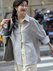 Bxoxo Preppy Style Sweet Striped Shirt Women Loose Casual Long Sleeve Blouse Fall New Vintage Pocket Korean Female Simple Retro Tops