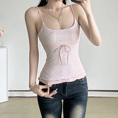BXOXO Simple Fashion Edible Tree Fungus Sweet Cute Camisole Tops Korean Style Bow Slim Women Blouses