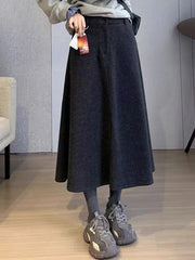 Bxoxo Winter Fuax Woolen Coat for Women Y2K High Waist Loose Warm Casual Midi Skirts Korean Elegant Office Lady Blended A Line Skirts