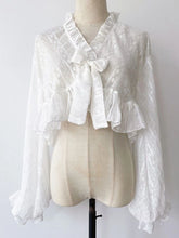 Bxoxo Lolita Sweet Sun Proof Shirt Women Cute Bow Lantern Sleeve Cropped Blouse Japan Kawaii Casual Elegant Jk Open Stitch Tops