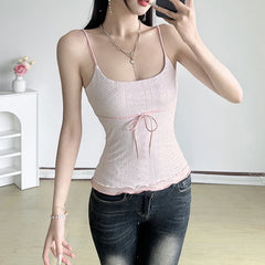 BXOXO Simple Fashion Edible Tree Fungus Sweet Cute Camisole Tops Korean Style Bow Slim Women Blouses