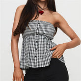 BXOXO Women Strapless Peplum Top Ruffle Hem Tube Bandeau Top Backless Sleeveless Tank Top Summer Going Out Streetwear