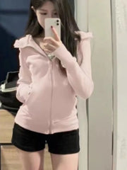 BXOXO 2025 Autumn New Cardigan Coat Women Y2k Slim Fit Black Hooded Sweatshirt Fashion All-match Long Sleeve Zipper Tops Mujer Jacket