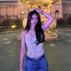 BXOXO Summer Sexy Corset Top Women New Arrivals Black and White Lace Bustier Top Short Cropped Party Clubwear