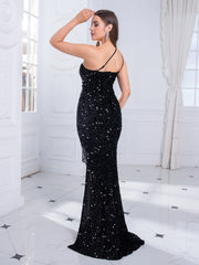 BXOXO Beading Luxury Evening Party Mermaid Long Dress Sequined Sleeveless Backless Side Split Prom Gown Black Royal Blue