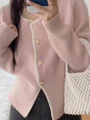 Bxoxo Sweet Chic Soft Cardigan Women Long Sleeve Fashion O Neck Knitted Jacket Fall Korean Casual Female Elegant Buttons Tops Cute New