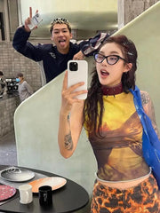 BXOXO Vintage Tank Tops Women Sleeveless Mesh Tops Y2k Retro Crop Tops Streetwear Tank Female 2000s Japanese Tee Tops Summer