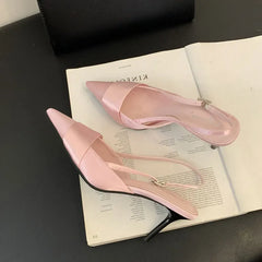 BXOXO New Designer Black Pink Satin Pointed Toe Women Pumps Shallow Thin High Heels Female Slingbacks Sandals Banquet Wedding Shoes