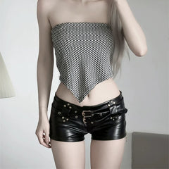 Bxoxo New sexy low waist PU leather pants artificial lederhosen summer elastic belt casual shorts women