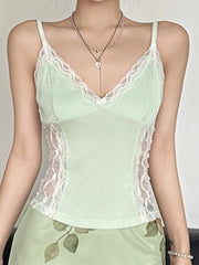 BXOXO Patchwork Spliced Lace V-Neck Women Camisole Tops Slim Fit Summer Design New Blouses