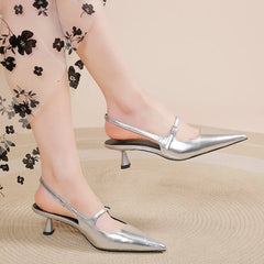 BXOXO Shoes for Women New Pointed Toe Women's Slingback Sandals Simple and Elegant Dress Shoes High Quality Silver Heels Women
