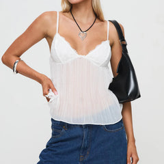 BXOXO Women Y2k Spaghetti Strap Camisole Crop Top Mesh See Through Slim Fit Tank Top Going Out Shirt Vest Tops Streetwear