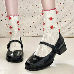 BXOXO Retro Red Mary Jane Shoes Women Thick Heels Ankle Buckle Lolita Shoes Woman Student French Square heel shallow mouth single shoe