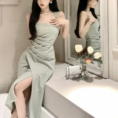 Bxoxo Elegant French Style Long Slim Fit Summer New Release High-end Feel Tank Dresses Women's Smooth Slim Fit Satin Dress