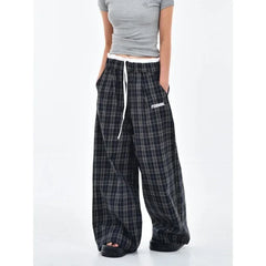 Bxoxo Y2k Vintage Plaid Women's Sweatpants Patchwork Harajuku American Retro Pants Baggy Wide Leg Hip Hop Trousers Autumn