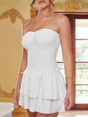 BXOXO Off-shoulder Strapless Sexy Mini Dress For Women White Spaghetti Strap Sleeveless High Waist A-line Cake Dress Vestido