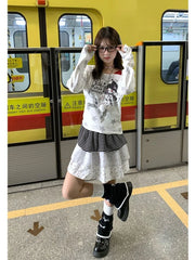 Bxoxo Vintage Y2k Graphic T-shirts Women Harajuku Off Shoulder Kawaii Cartoon Tees Japanese Style Oversize Streetwear T-shirts