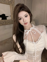 BXOXO Lace Patchwork Hollow Out Long Sleeved Knitted Tops Women Sexy Irregular Slim Fit T-shirts 2025 New Sleeve Black Tee Shirt