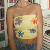 BXOXO Womens Sequin Strapless Tube Top Y2k Sparkle Floral Sleeveless Backless Slim Fit Floral Top Off Shoulder Bandeau Tops