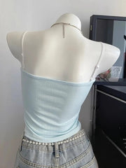 BXOXO Sweet Lace Patchwork Crop Tank Top Female 2025 Women's Clothing Sling Slim Waist Tank Korean Summer Sexy Club Camis Ropa Mujer