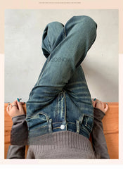 BXOXO Autumn Winter Classic Y2K Fleece Jeans Women Fashion Elegant Lady Casual Versatile Loose Plus FleeceDenim Wide Leg Pants