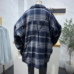 Bxoxo Cotton Plaid Shirt for Women Y2K Vintage Loose Single Breasted Female Tops Harajuku Preppy All Match Long Sleeve Blouse New