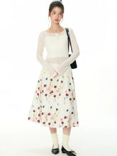 Bxoxo Sweet Elegant Floral Skirt Women Korean Style Fairycore Midi Skirts Vintage Fashion High Waist A-line Ruffle Skirts