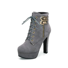 BXOXO New Autumn Ankle Boots for Women Platform High Heels Shoes Woman Buckle Short Booties Casual Faux Suede Footwear