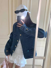 Bxoxo Vintage Stand Collar Denim Jacket Women Autumn Loose Streetwear Single Breasted Coats Y2K Korean Chic Long Sleeve Casual Outwear