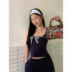 BXOXO Summer Y2k Vintage Tank Tops Sleeveless Streetwear Knit Crop Tops Patchwork Outwear T Shirt Women Backless 2000s