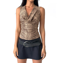 BXOXO Fashion Women's Summer Slim Fit Vest Crop Top Chic Ladies Sleeveless Cowl Neck Snakeskin Pattern Print Tank Tops